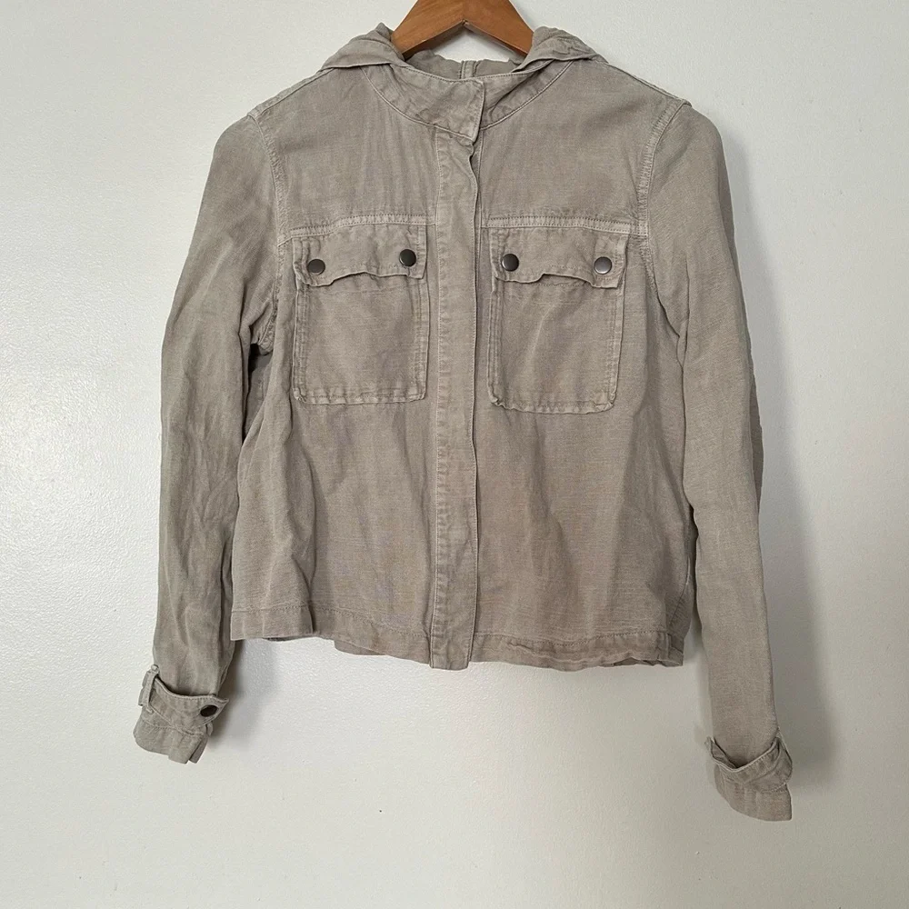 Nicole Miller Linen Lyocell Blend Hooded Jacket Size Medium Beige Y2K - Picture 8 of 10